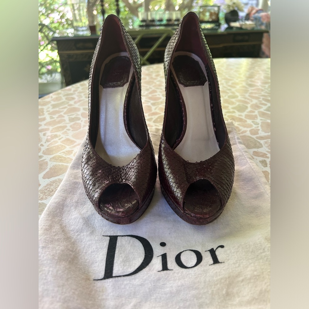 Christian Dior Burgundy Python Miss Dior platform peep toe pump size 36 1/2